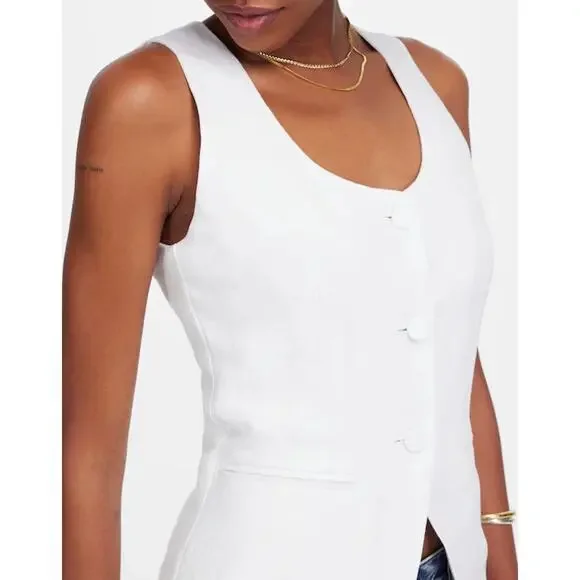 NWT Madewell Scoopneck Cutaway Linen Vest In White Salt Size 8 - Picture 4 of 8